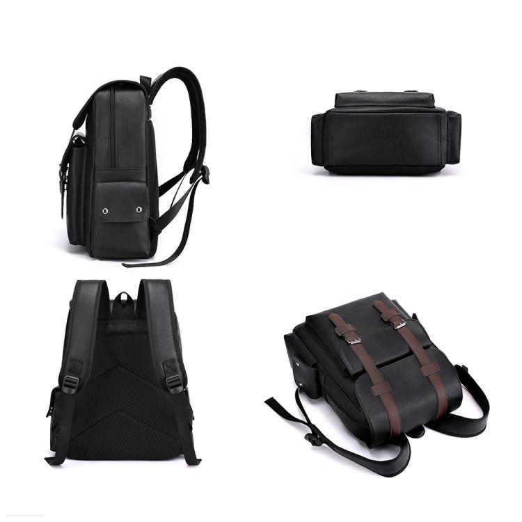 OUMANTU 975 PU Leather Large-capacity Travel Laptop Backpack Casual Schoolbag