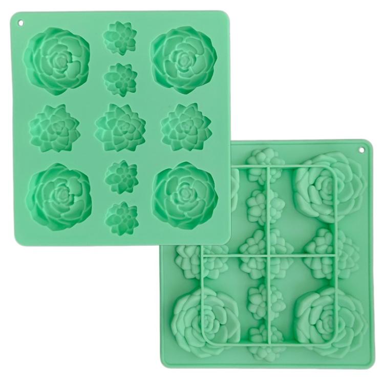 11-Cavity Succulent-Shaped Silicone Chocolate Cookie Mold Fondant Cake Baking Mold - Green