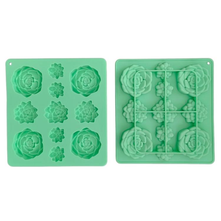 11-Cavity Succulent-Shaped Silicone Chocolate Cookie Mold Fondant Cake Baking Mold - Green