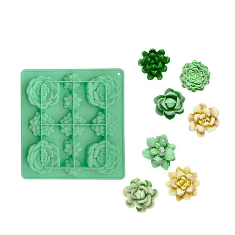 11-Cavity Succulent-Shaped Silicone Chocolate Cookie Mold Fondant Cake Baking Mold - Green