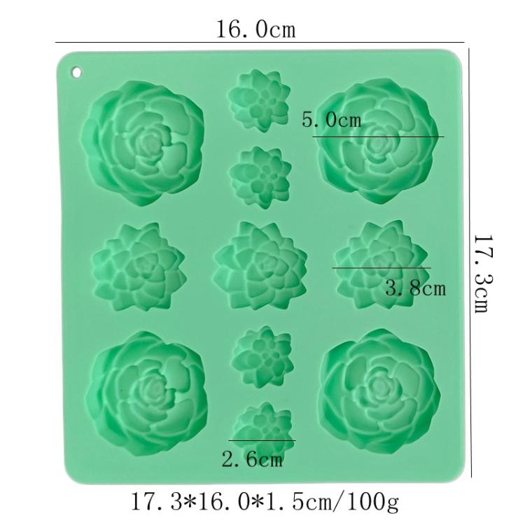 11-Cavity Succulent-Shaped Silicone Chocolate Cookie Mold Fondant Cake Baking Mold - Green