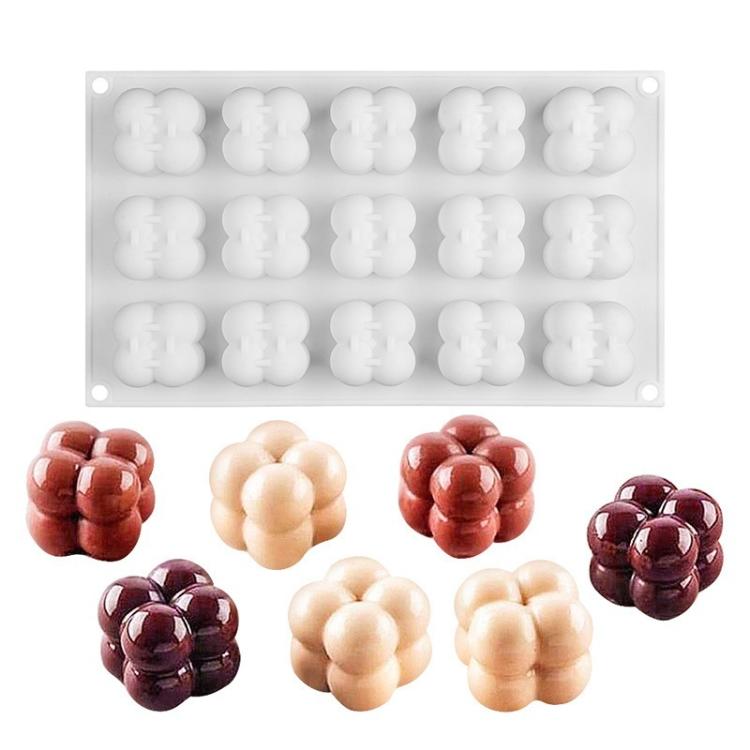 15-Cavity Magic Cube Silicone Mousse Cake Mold Fondant Candle Mold - White