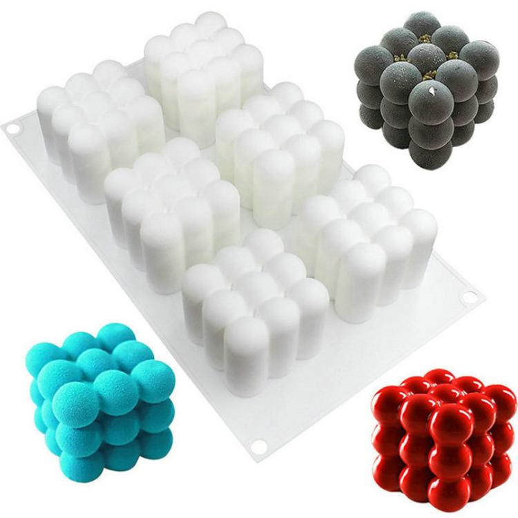 6-Cavity 3D Magic Cube Silicone Mousse Cake Mold Fondant Candle Mold - White