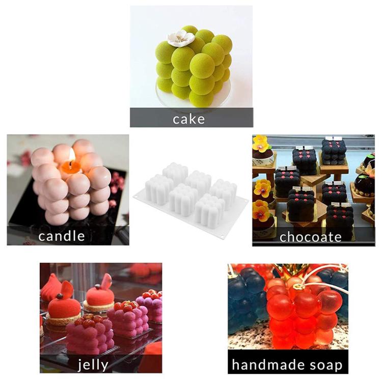 6-Cavity 3D Magic Cube Silicone Mousse Cake Mold Fondant Candle Mold - White