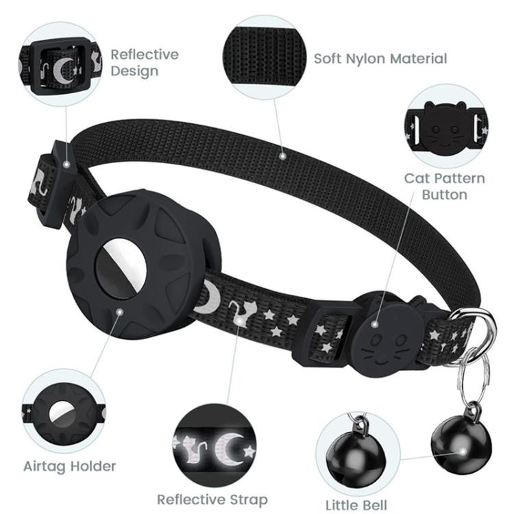 For AirTag 2nd Gen / AirTag 1st Gen Tracker Silicone Case Reflective Stars And Moon Cats Dogs Pet Collar With Bell