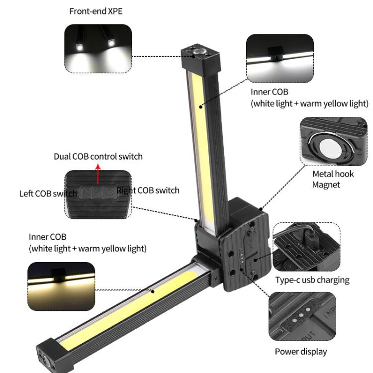 Double-Sided COB 90-Degree Folding Work Light Magnet With Hook Maintenance Light - FT32