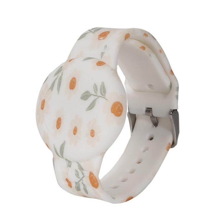 For AirTag 2nd Gen / AirTag 1st Gen Locator Kids Waterproof Watch Strap Anti-Lost Device Silicone Printed Protective Case, Style: Small Flower