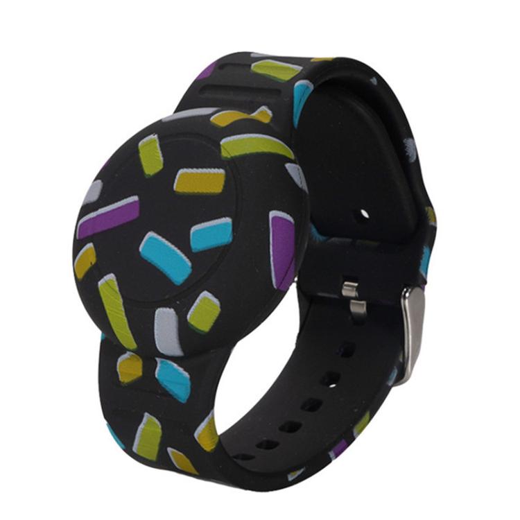 For AirTag 2nd Gen / AirTag 1st Gen Locator Kids Waterproof Watch Strap Anti-Lost Device Silicone Printed Protective Case, Style: Rainbow On Black