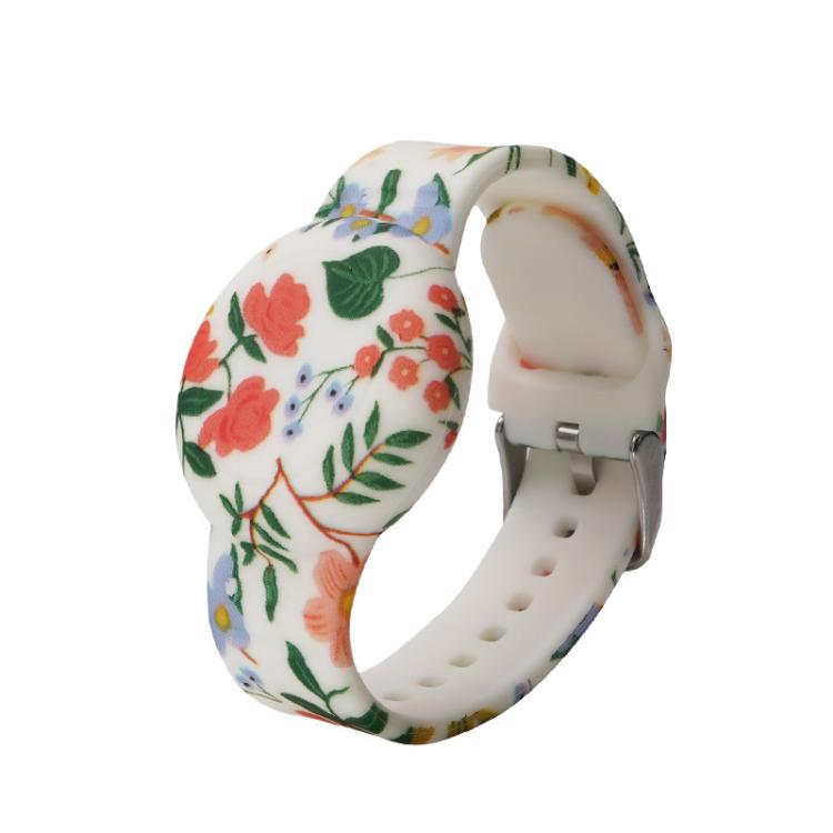 For AirTag 2nd Gen / AirTag 1st Gen Locator Kids Waterproof Watch Strap Anti-Lost Device Silicone Printed Protective Case, Style: Flower