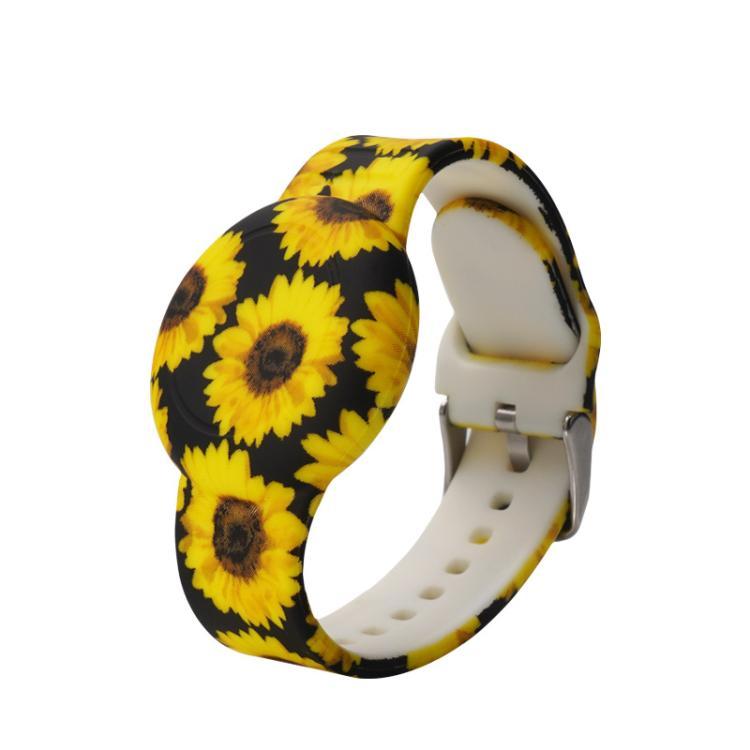 For AirTag 2nd Gen / AirTag 1st Gen Locator Kids Waterproof Watch Strap Anti-Lost Device Silicone Printed Protective Case, Style: Sunflower