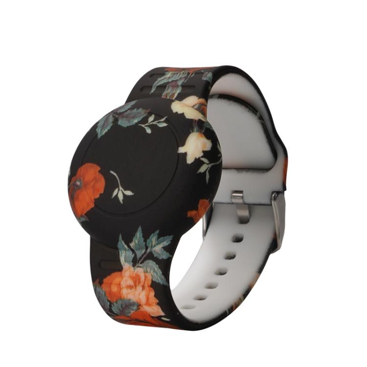 For AirTag 2nd Gen / AirTag 1st Gen Locator Kids Waterproof Watch Strap Anti-Lost Device Silicone Printed Protective Case, Style: Black Roses