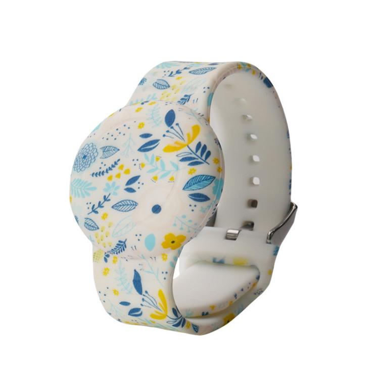 For AirTag 2nd Gen / AirTag 1st Gen Locator Kids Waterproof Watch Strap Anti-Lost Device Silicone Printed Protective Case, Style: Leaves