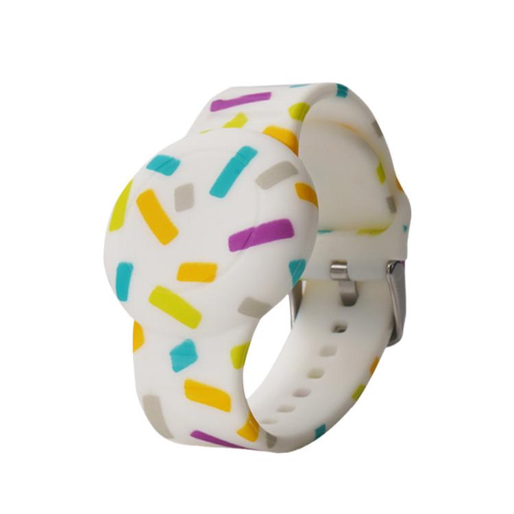 For AirTag 2nd Gen / AirTag 1st Gen Locator Kids Waterproof Watch Strap Anti-Lost Device Silicone Printed Protective Case, Style: Rainbow Stripes