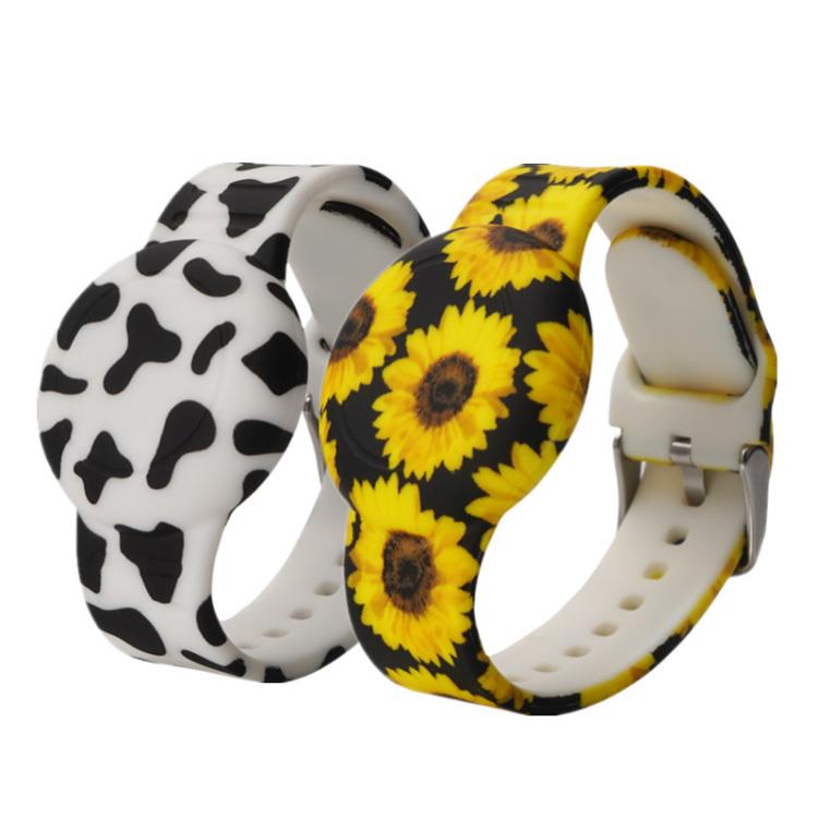 For AirTag 2nd Gen / AirTag 1st Gen Locator Kids Waterproof Watch Strap Anti-Lost Device Silicone Printed Protective Case, Style: Cow Print