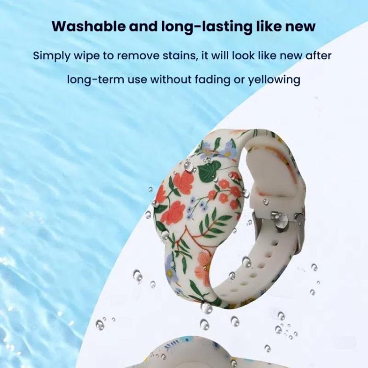 For AirTag 2nd Gen / AirTag 1st Gen Locator Kids Waterproof Watch Strap Anti-Lost Device Silicone Printed Protective Case, Style: Leaves