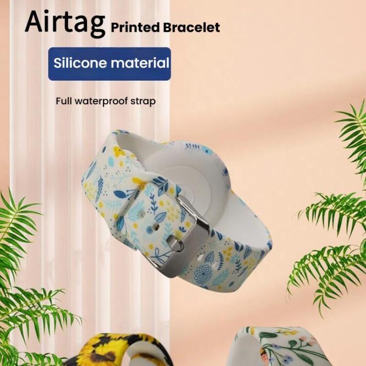 For AirTag 2nd Gen / AirTag 1st Gen Locator Kids Waterproof Watch Strap Anti-Lost Device Silicone Printed Protective Case, Style: Flower