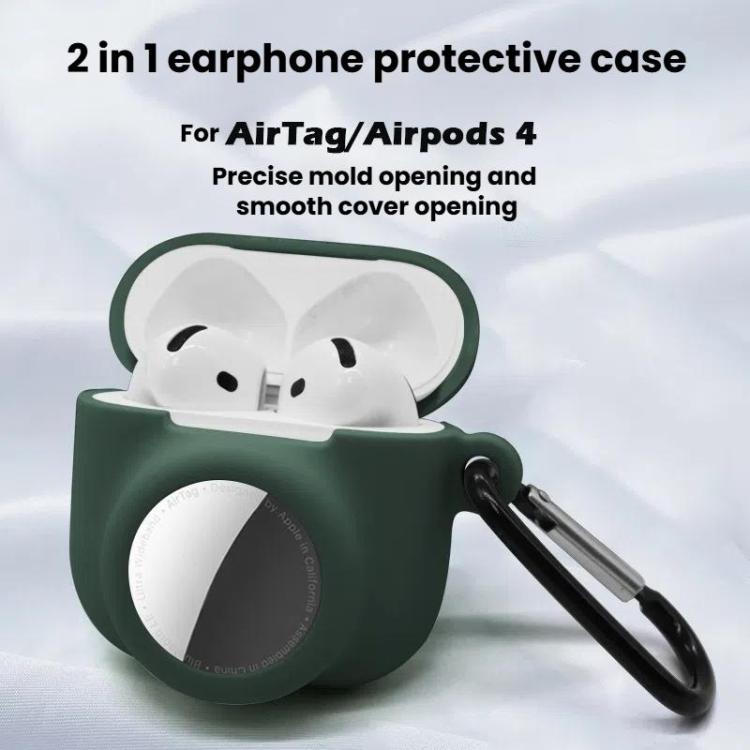 For AirPods 4 / AirTag 2 In 1 Silicone Earphone Protective Case Full Cover Anti-scratch Case