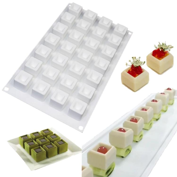 28-Cavity Concave Goose Liver Mousse Cake Mold 3D Small Square Chocolate Silicone Mould - White