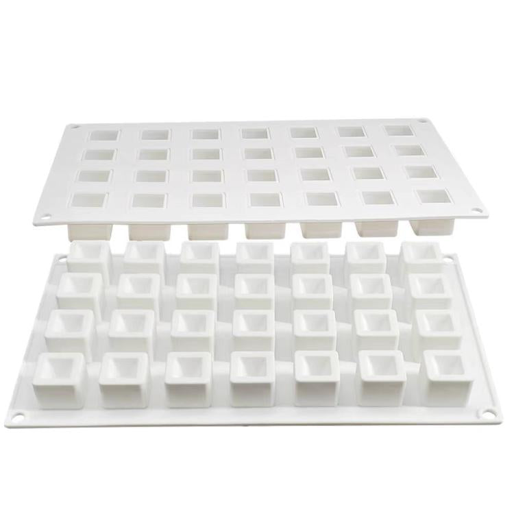 28-Cavity Concave Goose Liver Mousse Cake Mold 3D Small Square Chocolate Silicone Mould - White