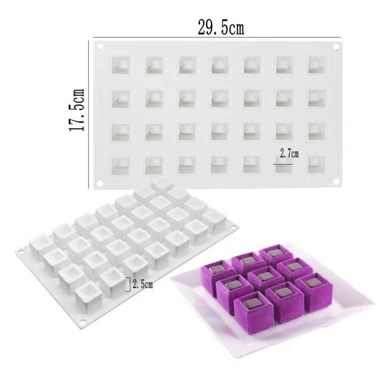 28-Cavity Concave Goose Liver Mousse Cake Mold 3D Small Square Chocolate Silicone Mould - White