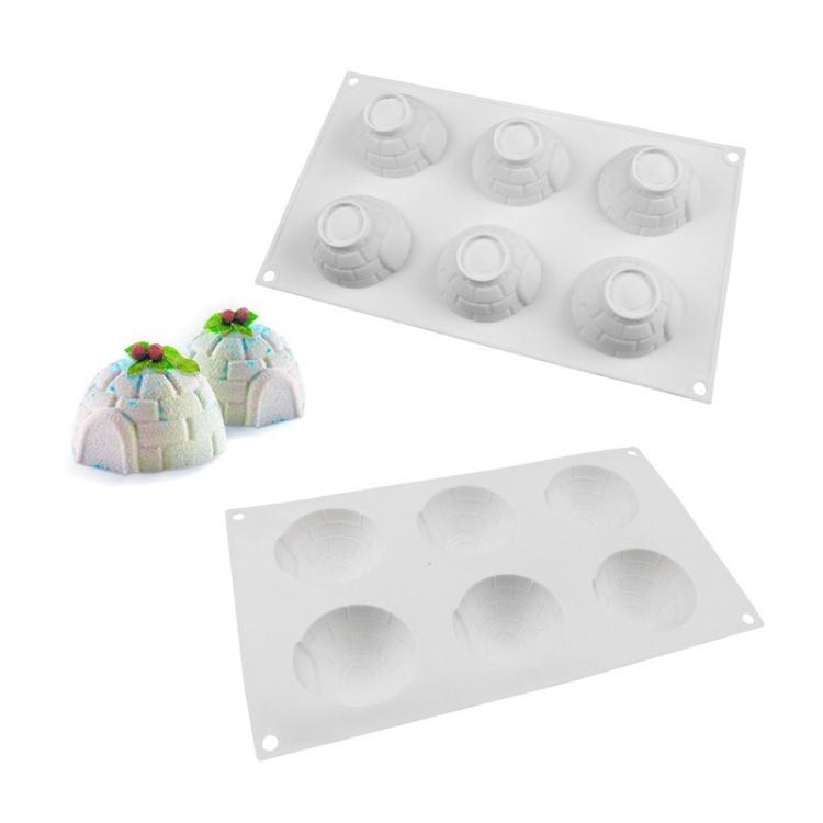 6-Cavity 3D Snow House Igloo Silicone Mold for Making Mousse Dessert Jelly Pudding Candle
