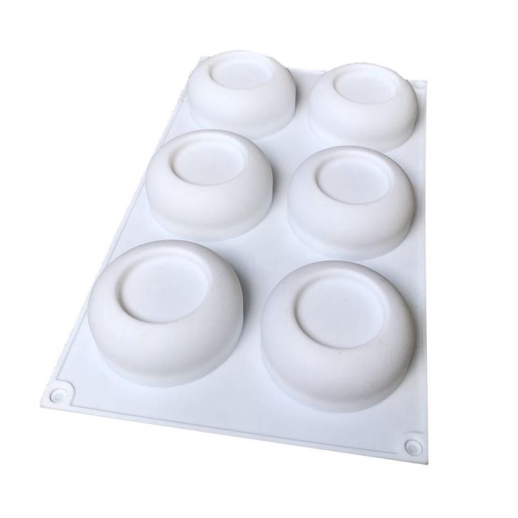 6-Cavity Round Concave Flower Pots Mousse Mold Silicone Dessert Cake Mold