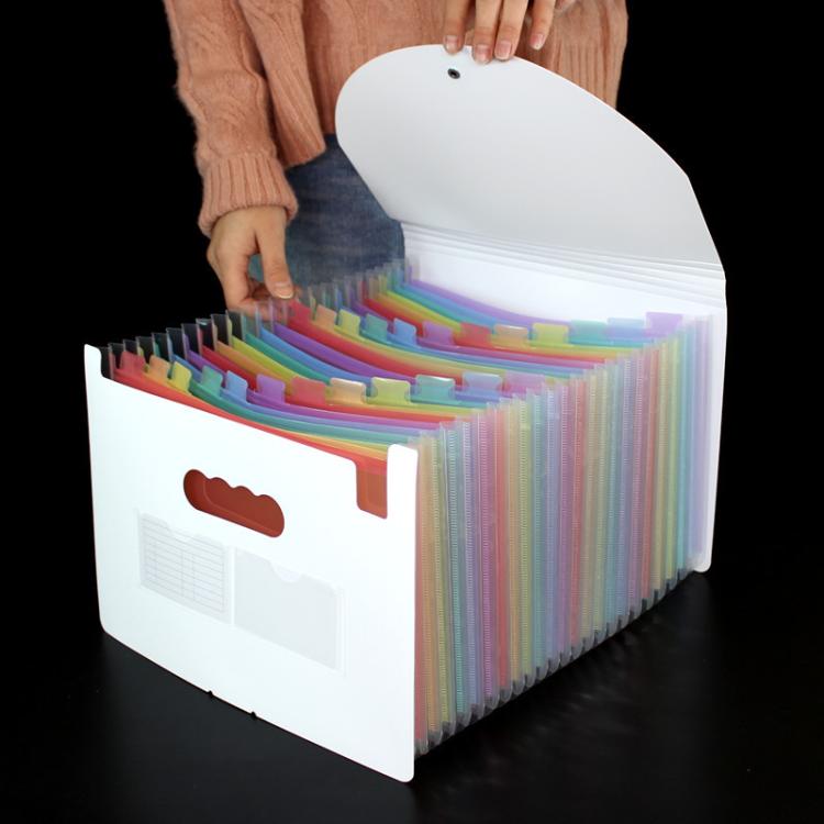 24 Pockets Cover A4 Accordion File Organizer Expanding File Folders For Storage And Organization Colorful+White