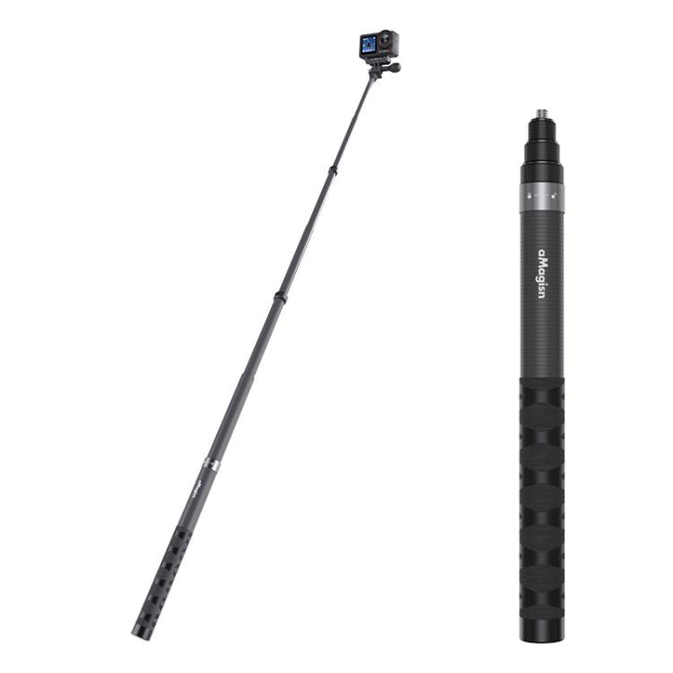 aMagisn 1.2m Carbon Fiber Invisible Selfie Stick for Action Camera Phone - Black
