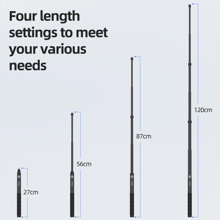 aMagisn 1.2m Carbon Fiber Invisible Selfie Stick for Action Camera Phone - Black