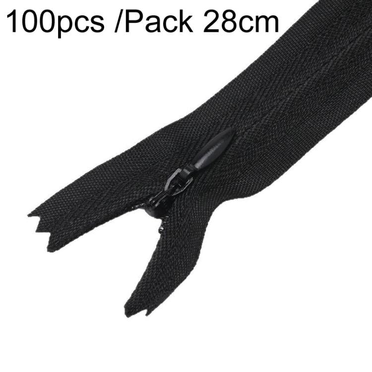 100pcs /Pack Invisible No.3 Garment Nylon Zipper, Color: Black 28cm
