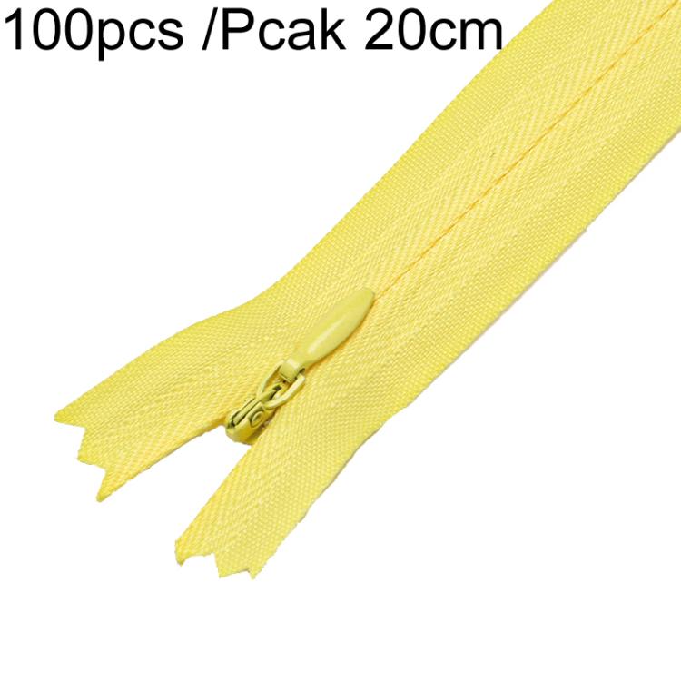 100pcs /Pack Invisible No.3 Garment Nylon Zipper, Color: Yellow 20cm