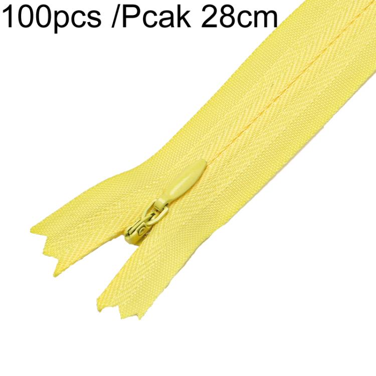 100pcs /Pack Invisible No.3 Garment Nylon Zipper, Color: Yellow 28cm