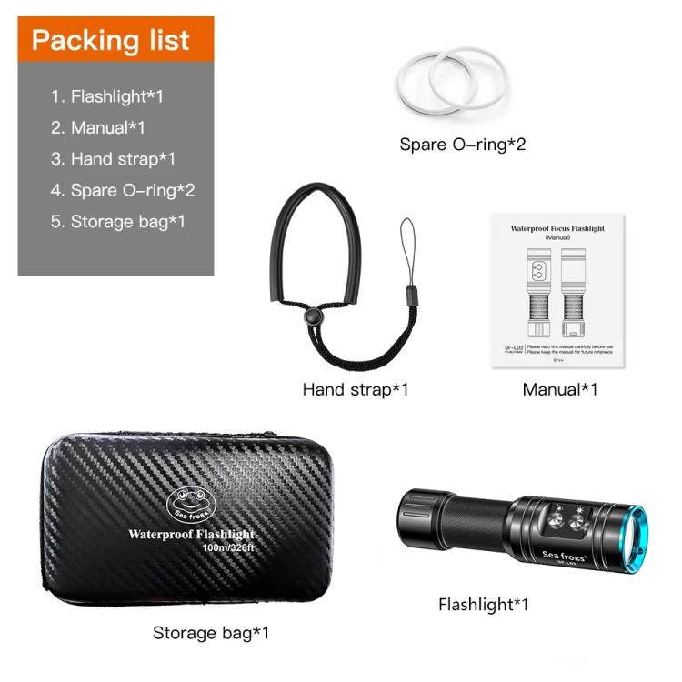 Sea Frogs  SF-L03 100m/325FT IPX8 Underwater Video Light 1000 lm Diving Flashlight - Blue