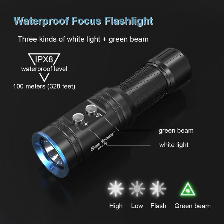 Sea Frogs  SF-L03 100m/325FT IPX8 Underwater Video Light 1000 lm Diving Flashlight - Blue