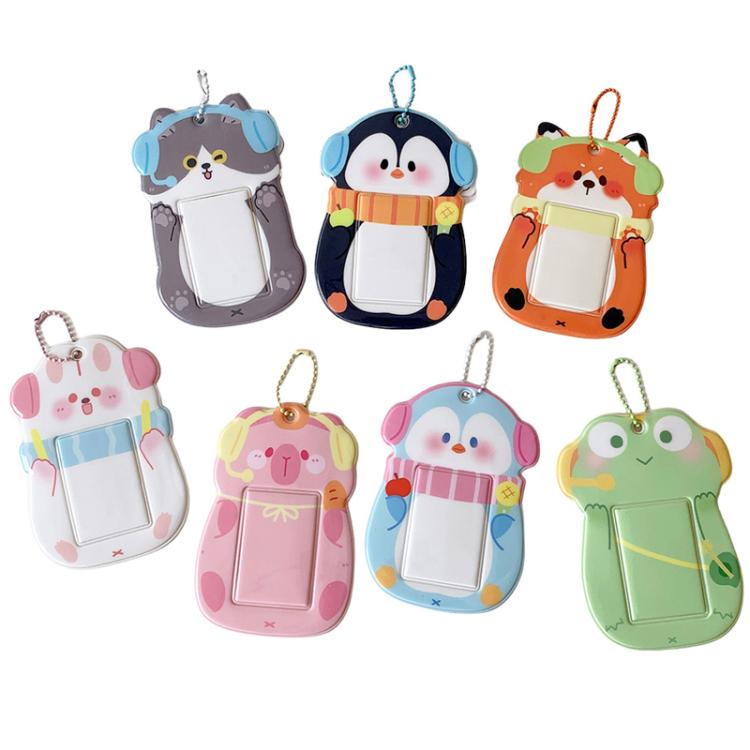 Hisocute Student Cartoon PVC Transparent Card Holder Cute Animal 3-Inch Idol Album Photo Card Case, Style: Pink Bear