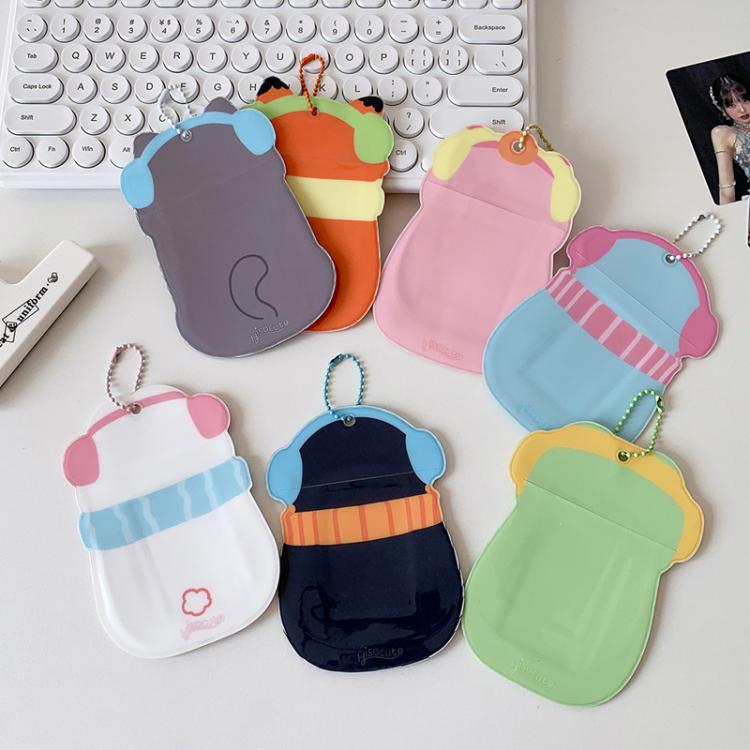 Hisocute Student Cartoon PVC Transparent Card Holder Cute Animal 3-Inch Idol Album Photo Card Case, Style: Pink Bear