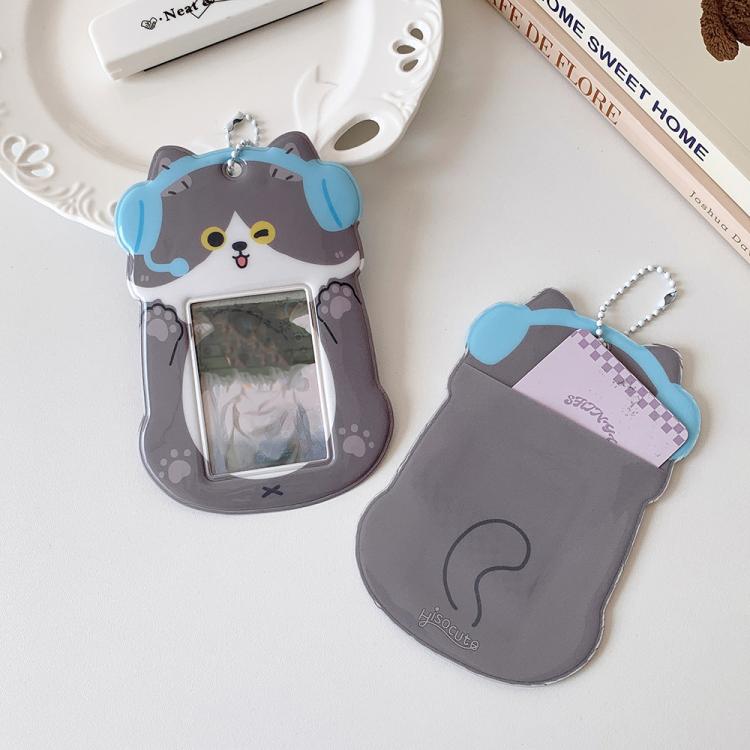 Hisocute Student Cartoon PVC Transparent Card Holder Cute Animal 3-Inch Idol Album Photo Card Case, Style: Pink Bear