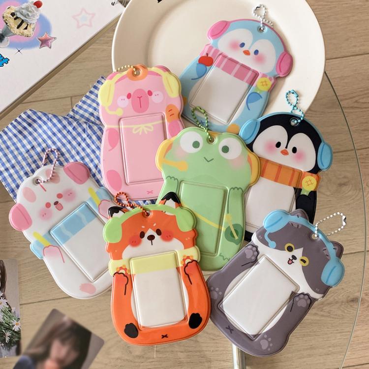 Hisocute Student Cartoon PVC Transparent Card Holder Cute Animal 3-Inch Idol Album Photo Card Case, Style: Pink Bear