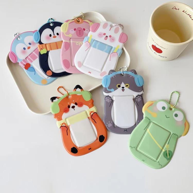Hisocute Student Cartoon PVC Transparent Card Holder Cute Animal 3-Inch Idol Album Photo Card Case, Style: Pink Bear