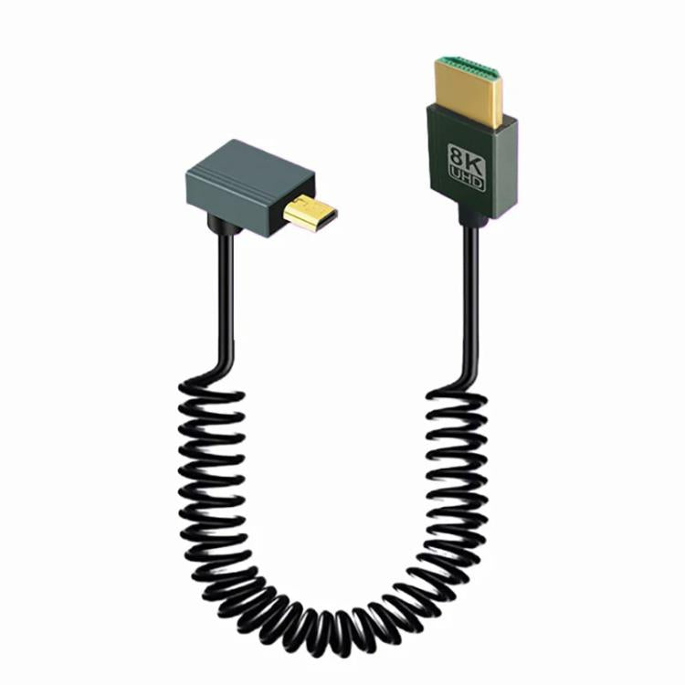 8K 60HZ HDMI 2.1 Spring Cable 0.5m Length, Spec: Micro HDMI Reverse Bend