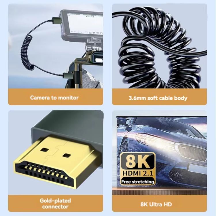 8K 60HZ HDMI 2.1 Spring Cable 0.5m Length, Spec: Positive Bend