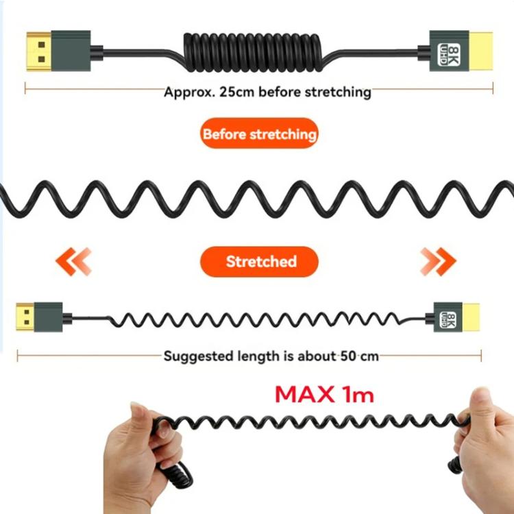 8K 60HZ HDMI 2.1 Spring Cable 0.5m Length, Spec: Straight Head