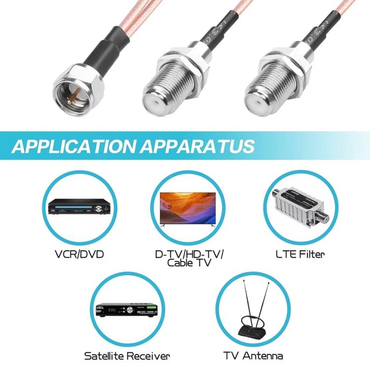15cm F-Splitter Coaxial RF Cable F Male To Dual Female Splitter