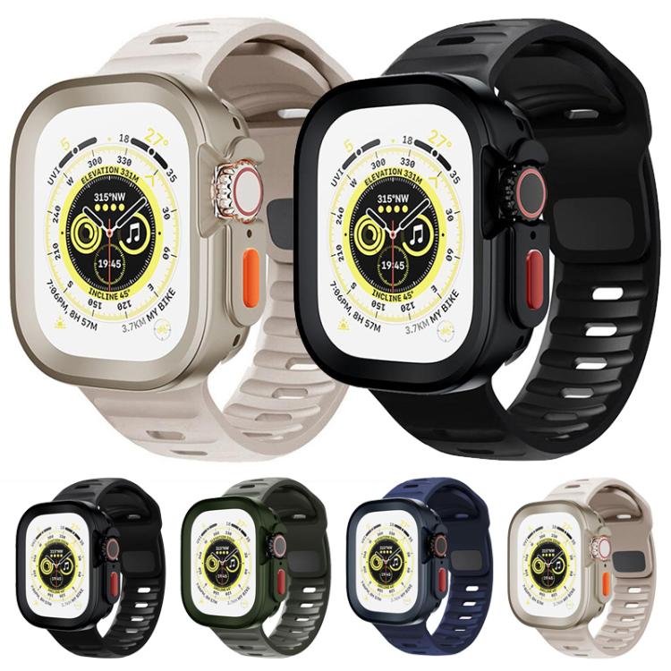 For Apple Watch 44/45mm Sport Loop Silicone Watch Strap + TPU Protective Case Set