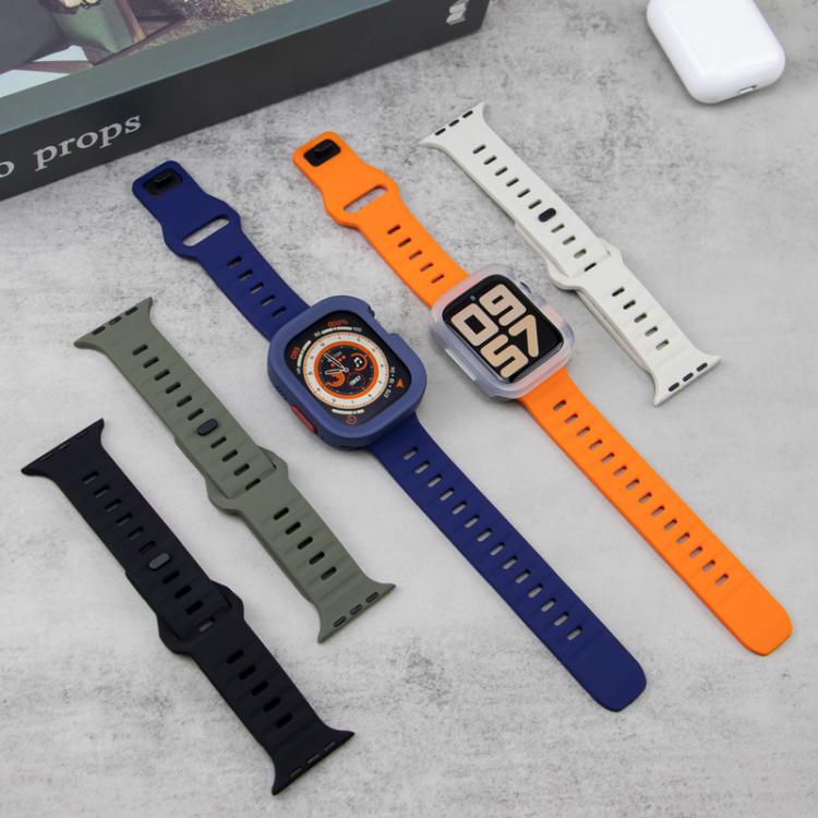 For Apple Watch 44/45mm Sport Loop Silicone Watch Strap + TPU Protective Case Set