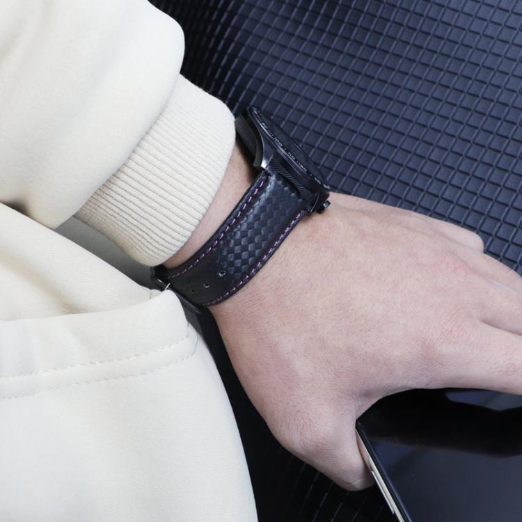 For Huawei / Samsung Galaxy Watch Universal Watch Strap Quick Release Carbon Fiber Leather Watch Band, Size: 22mm