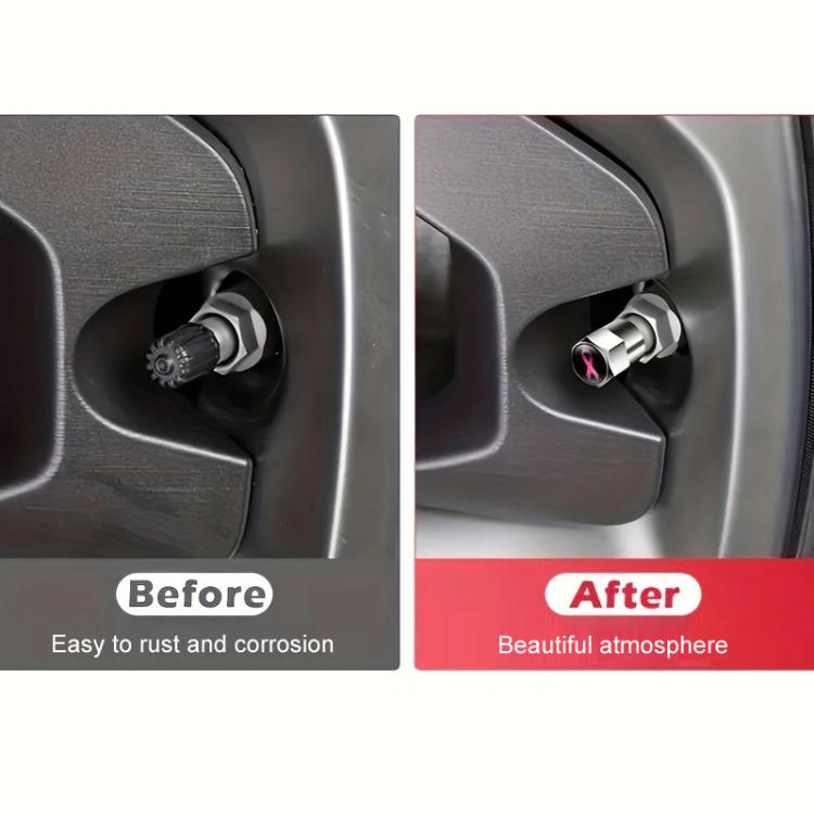 2 Sets Car Modification Aluminum Tire Valve Caps, Style: Colorful Ribbon