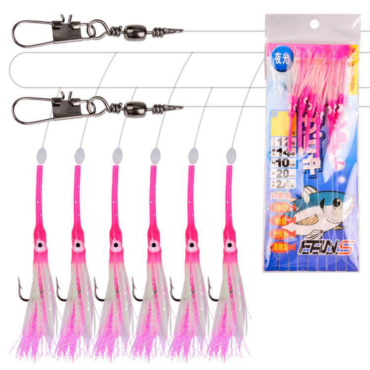 Luminous Bionic Hairtail String Hook Anti-bite Spanish Mackerel Fishing Set - 6-copies 4/0