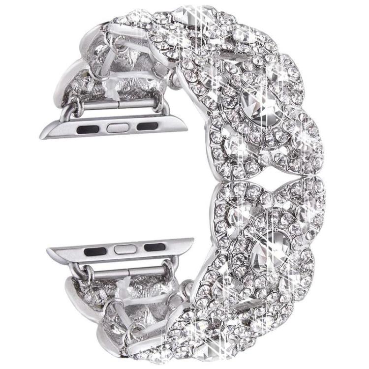 Petaled Metal Diamond Wristband Strap For Apple Watch Series 9 / 8 / 7 / 6 / SE / 5 / 4 / 3, Color: 1215 Silver