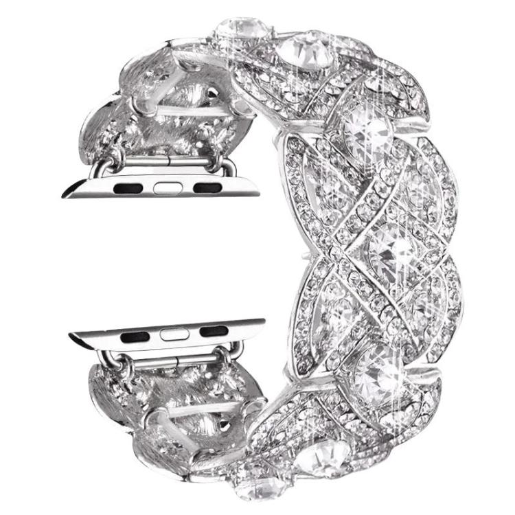 Petaled Metal Diamond Wristband Strap For Apple Watch Series 9 / 8 / 7 / 6 / SE / 5 / 4 / 3, Color: 1202 Silver